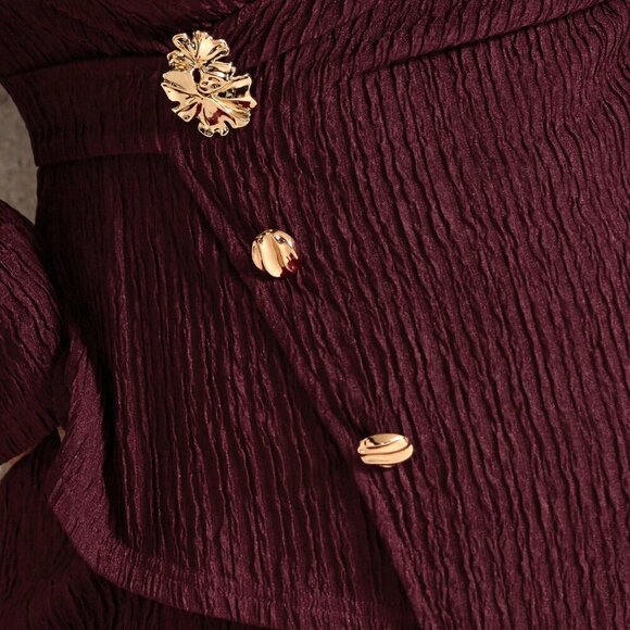 Burgundy Casual Women's Asymmetrical Slit Pants Suit - Picture 6 of 6